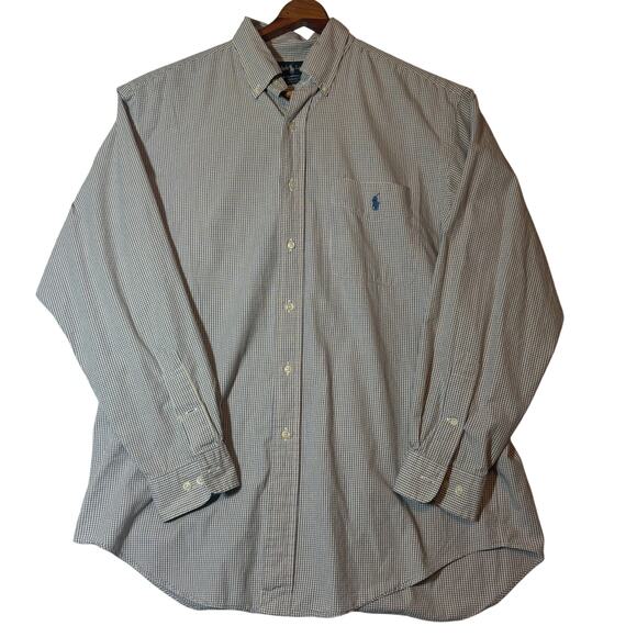 Ralph Lauren Shirt Mens 16.5 34/35 Blue Yellow Check Button Down Yarmouth - Picture 1 of 7